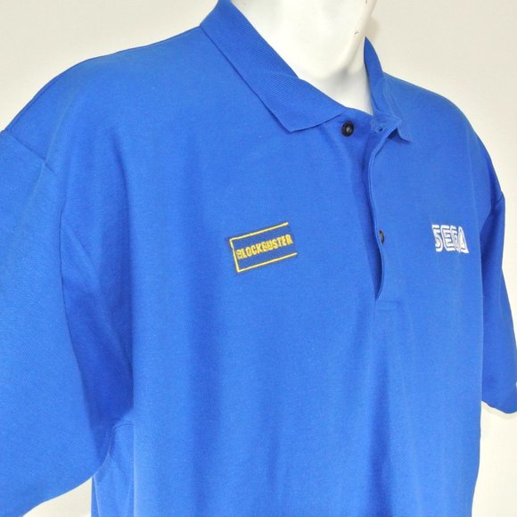 BLOCKBUSTER VIDEO Sega Video Game Vintage Employee Uniform Shirt Blue Size Small - Picture 4 of 14